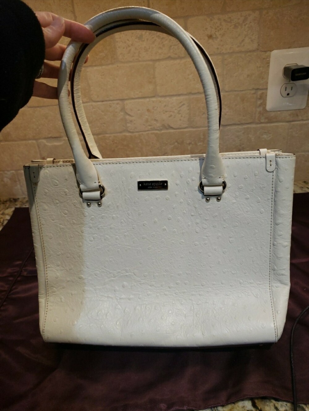 kate spade New York White Ostrich Structured Tote Bag